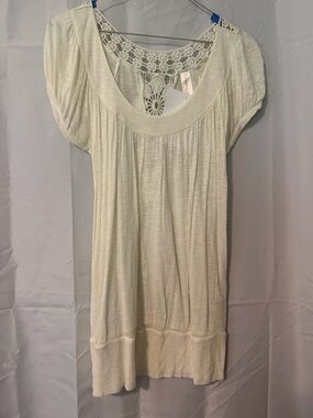 No Boundaries Cream Crochet Yoke Short Sleeve Tunic